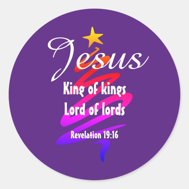 Pegatina Redonda JESÚS REY DE LOS REYES Personalizado Púrpura Moder (Anverso)