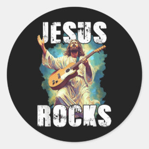 Pegatina Redonda Jesús roca con guitarra - Funny Christian Rocks Ch