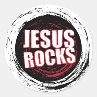 Pegatina Redonda Jesus Rocks 5 Black