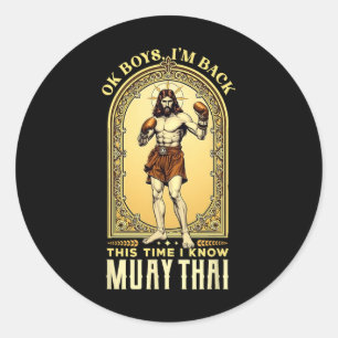 Pegatina Redonda Jesús sabe Muay Thai Boxeo Kickboxing Mma