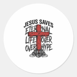 Pegatina Redonda Jesús Salva Camiseta Callejera Cristiana Cruz Vint