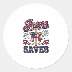 Pegatina Redonda Jesús salva camiseta cristiana patriótica vintage