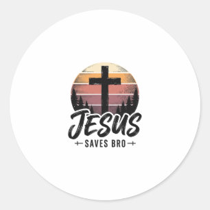 Pegatina Redonda Jesus Salva Camiseta de la Cruz Cristiana Vintage
