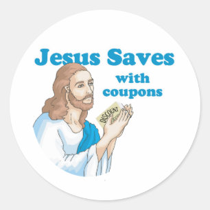 Pegatina Redonda Jesús salva con cupones