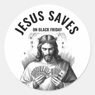 Pegatina Redonda Jesús salva el Viernes Negro - Meme divertido de J