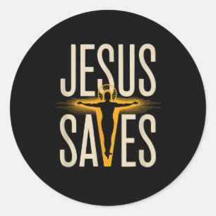 Pegatina Redonda Jesús salva fe cristiana devoción creyente