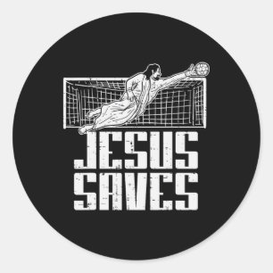 Pegatina Redonda Jesús salva fútbol fútbol cristiano portero gol