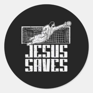 Pegatina Redonda Jesús salva fútbol fútbol cristiano portero guarda