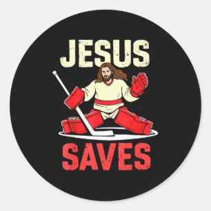 Pegatina Redonda Jesús salva jugador de hockey sobre hielo cristian