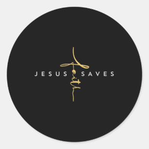 Pegatina Redonda Jesús salva la fe cruzando el Cristo Jesús religio