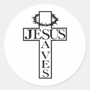 Pegatina Redonda jesus salva negro