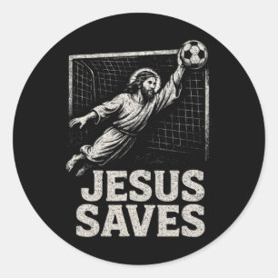 Pegatina Redonda Jesús Salva - Portero de Fútbol Cristiano Inspirad