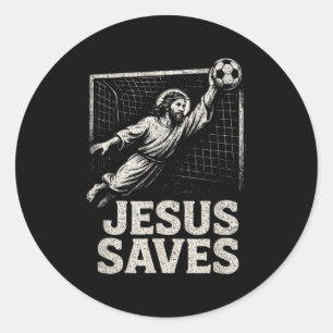 Pegatina Redonda Jesús salva - Portero de fútbol inspiración cristi