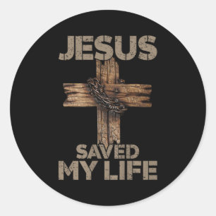 Pegatina Redonda Jesús Salvó Mi Vida Cruz Cristiana Dios Fe Biblia