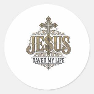 Pegatina Redonda Jesús Salvó Mi Vida Grabado Vintage Camiseta Crist