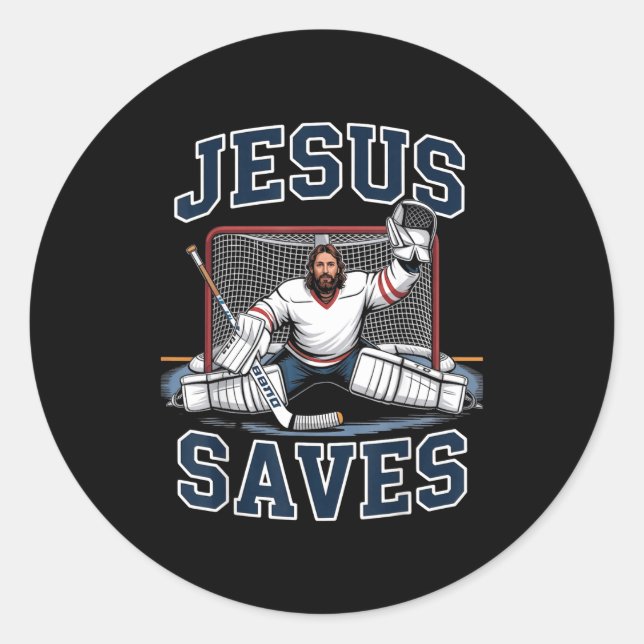 Pegatina Redonda Jesus Saves Hockey Player Team God Hockey Lovers H (Anverso)