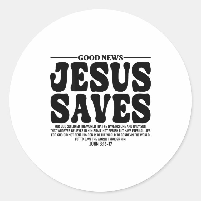 Pegatina Redonda Jesus Saves Onback Subtle Christian Minimal Religi (Anverso)