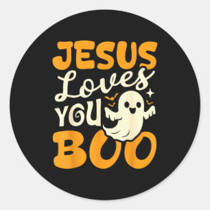 Pegatina Redonda Jesús te ama Boo Halloween cristiano fantasma dive