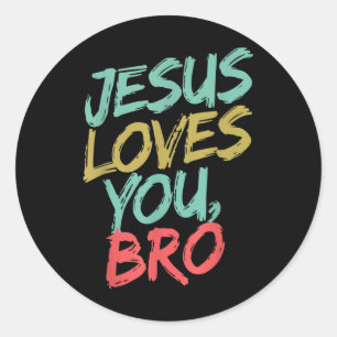 Pegatina Redonda Jesús Te Ama Bro Gracioso Niño Joven Cristiano