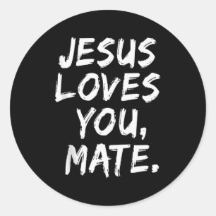 Pegatina Redonda Jesús te ama compañero cristiano creyente fe Dios