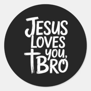 Pegatina Redonda Jesús te ama hermano cristiano religioso