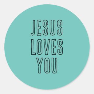 Pegatina Redonda Jesús Te Ama Personalizar Aqua y Negro Moderno