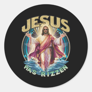 Pegatina Redonda Jesús Tiene Rizzen Easter Sunday Wear Design Funny