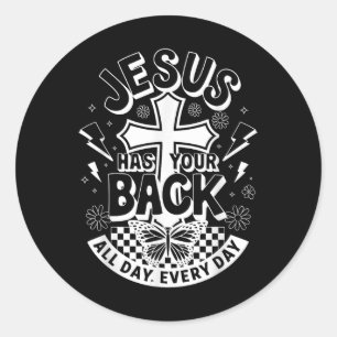 Pegatina Redonda Jesús Tiene Tu Espalda De Hombres Cristianos Retro