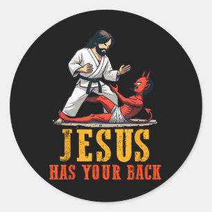 Pegatina Redonda Jesús Tiene Tu Espalda Graciosa Cristiana Jiu-jits