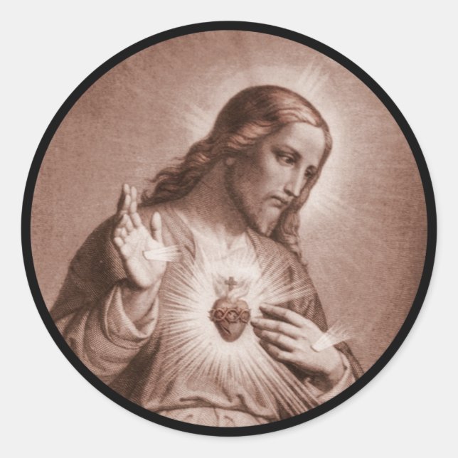 Pegatina Redonda Jesús Tocando Su Corazón (Anverso)