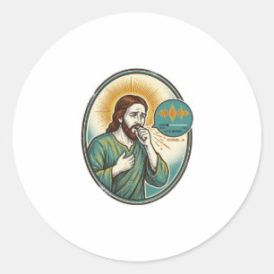 Pegatina Redonda Jesús Tosiendo Mensaje de Audio de Nota de Voz Med
