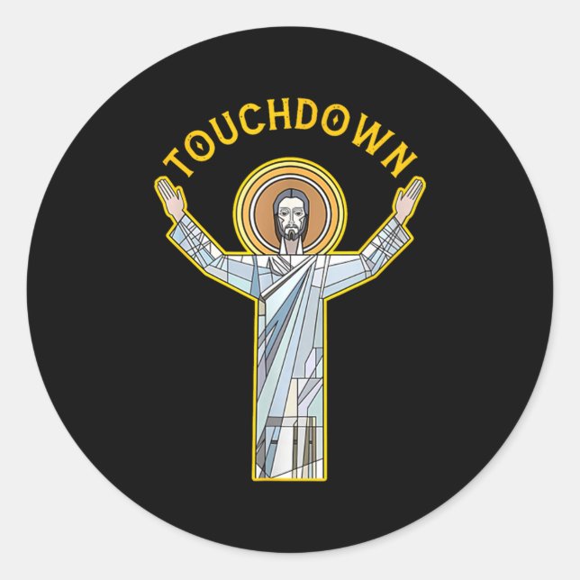 Pegatina Redonda Jesus Touchdown Fun Christian Faith Saying Meme Ch (Anverso)