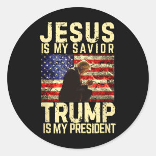 Pegatina Redonda Jesús Trump Tee - Jesús es mi Señor Salvador Trump