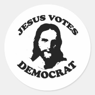 Pegatina Redonda Jesús vota demócrata