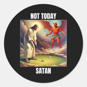 Pegatina Redonda Jesús Vs Satanás Jugando Golf - No Hoy Satanás
