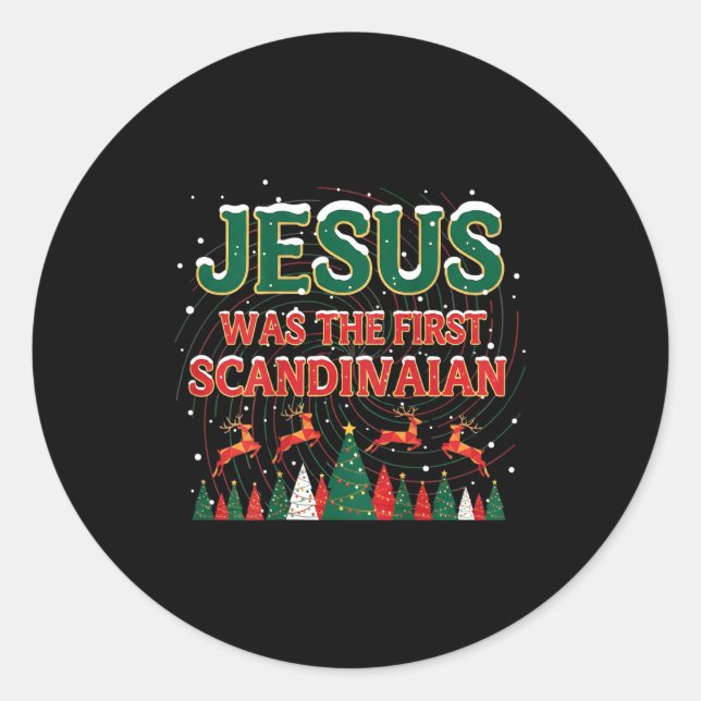 Pegatina Redonda Jesus Was The First Ecrow Ugly Sweater Style  (Anverso)