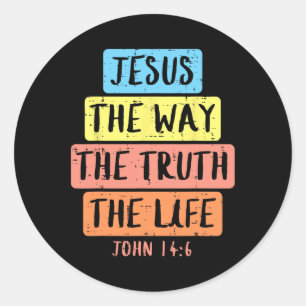 Pegatina Redonda Jesus Way Truth Life John 146 Easter Religious Wom