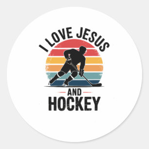Pegatina Redonda Jesús y hockey - vintage religioso cristiano hoc