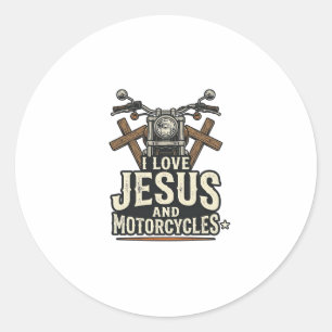 Pegatina Redonda Jesús y motocicletas diseño de ciclista cristiano 