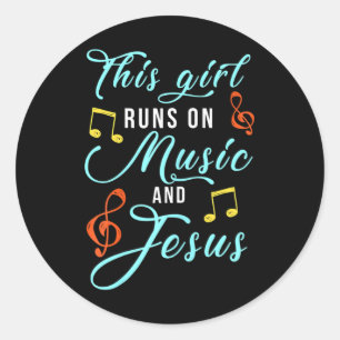 Pegatina Redonda Jesús y Música Chica del tema musical cristiano