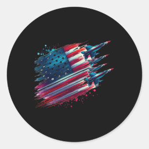 Pegatina Redonda Jets Voladores Bandera Americana Usa Patriótico 4