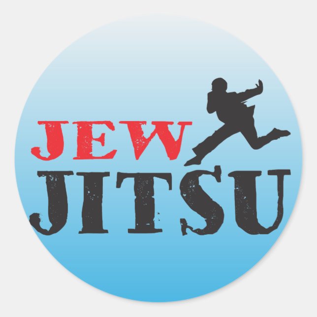 Pegatina Redonda Jew Jitsu - Gracioso humor judío (Anverso)