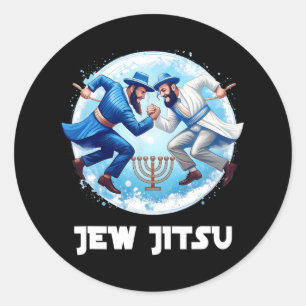 Pegatina Redonda Jew Jitsu Karate Funny Hanukkah Jiu Jitsu Martial