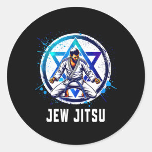 Pegatina Redonda Jew Jitsu Karate Funny Hanukkah Jiu Jitsu Martial
