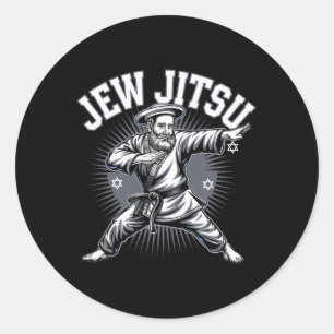 Pegatina Redonda Jew Jitsu Karate Hanukkah Jiu Jitsu Martial Arts D
