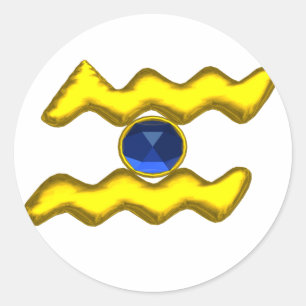 PEGATINA REDONDA JEWEL DE CUMPLEAÑOS AQUARIO/ORO ZODIAC