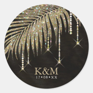 Pegatina Redonda Jewel Palm Leaf Boda Gold ID830
