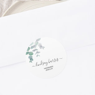 Pegatina Redonda Jewelry Watercolor Eucalyptus
