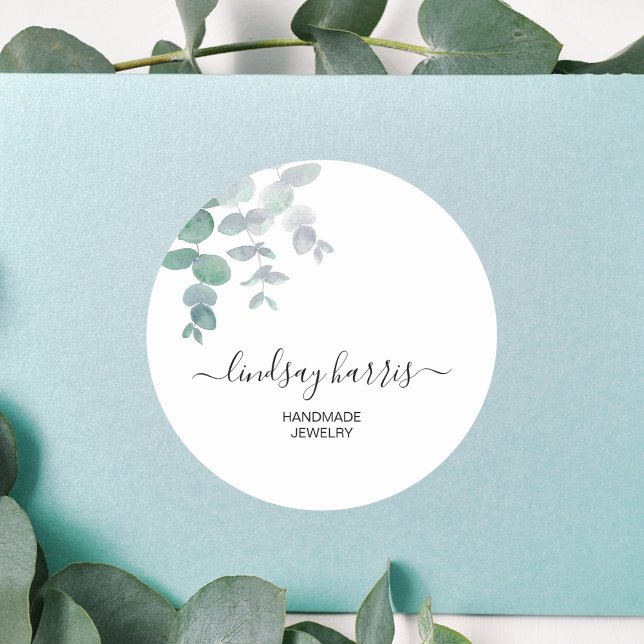 Pegatina Redonda Jewelry Watercolor Eucalyptus (Subido por el creador)