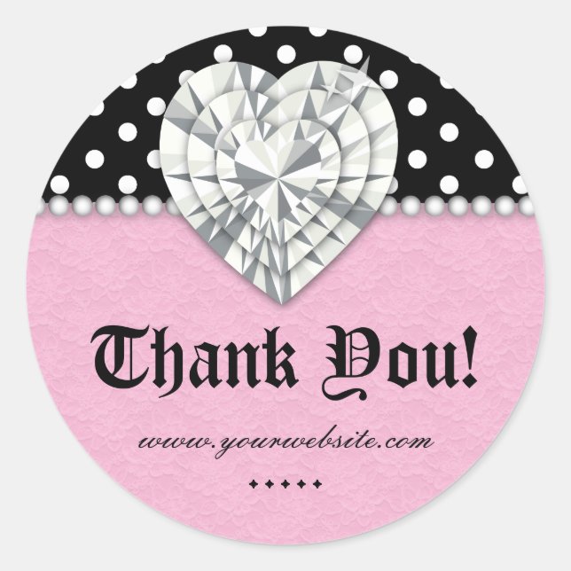 Pegatina Redonda Jewels Dots Pearl Lace Heart Pink Gracias (Anverso)